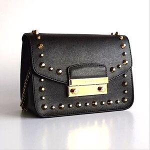 FURLA JULIA Black SAFFIANO LEATHER Metropolis STUDDED Mini Crossbody Bag